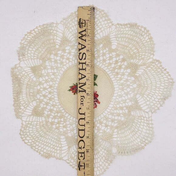 Hand Made Doilies W Counted Cross Stitch Roses Center Delicate Classic 13 Inch - Picture 5 of 5